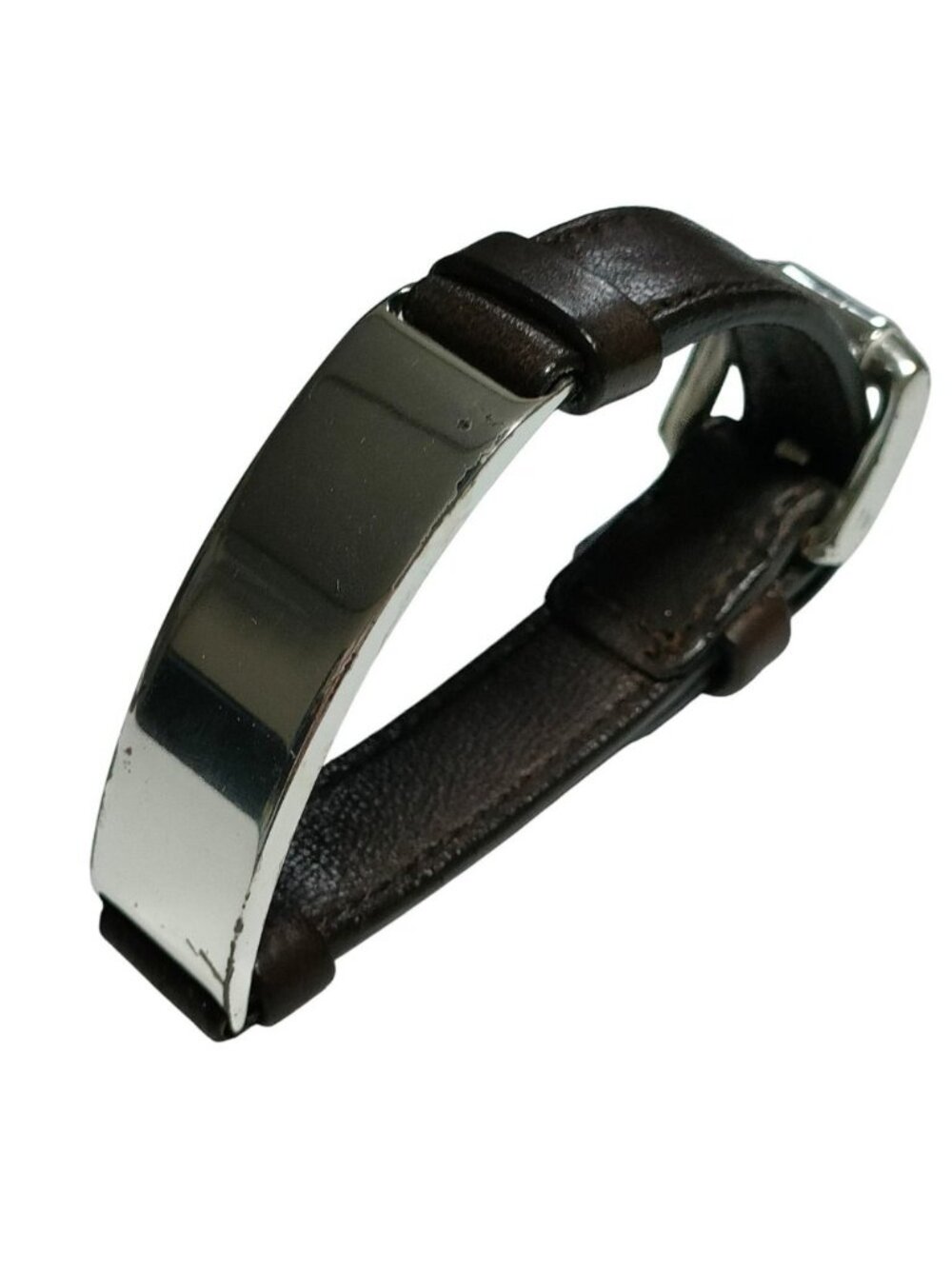 Bottega Veneta ID Plate Leather Bracelet Bangle Brown